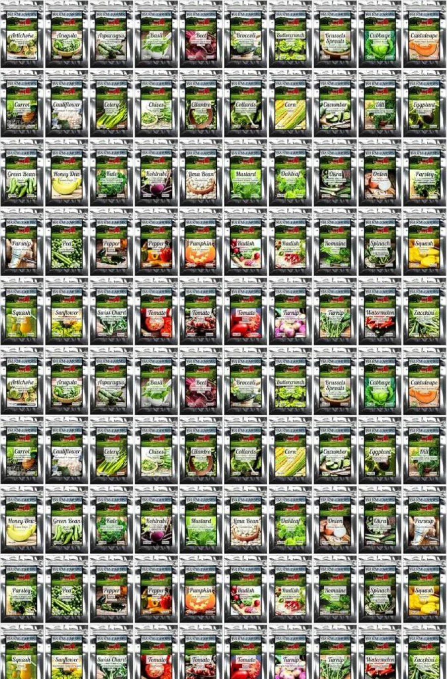B&KM Farms 50-Variety Survival Seed Vault - 100 Non-GMO Heirloom Seed Packets for Home Gardening & Food Security