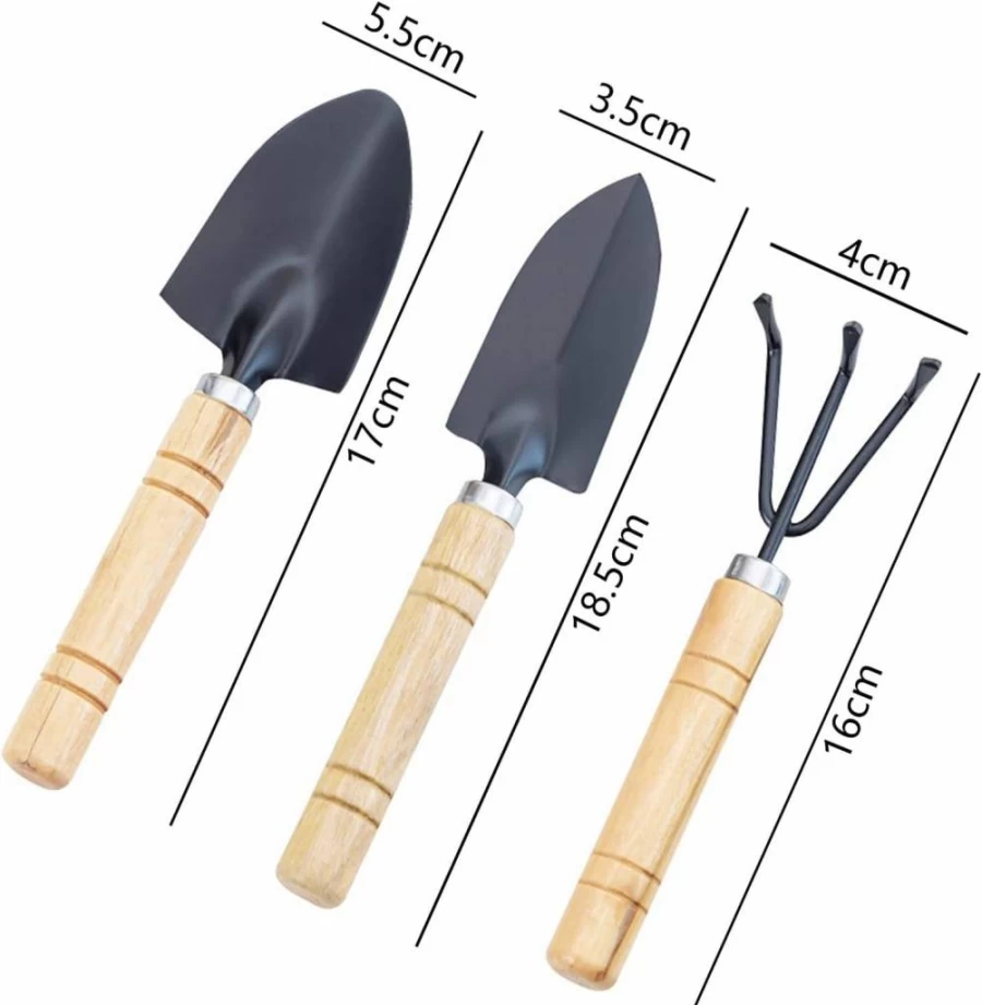Dayake 3-Piece Mini Garden Tool Set - Steel Hand Shovel, Transplant Shovel & Rake with Wooden Handle for Potted Plants