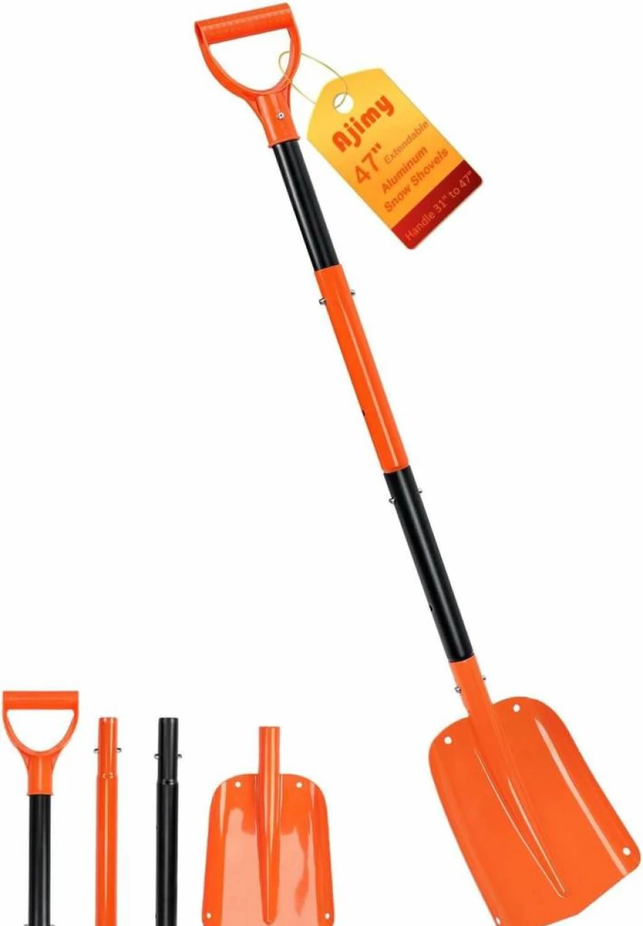Ajimy 47" Extendable Aluminum Shovel - Heavy Duty Compact Digging Tool for Gardening, Camping, Planting & Trenching