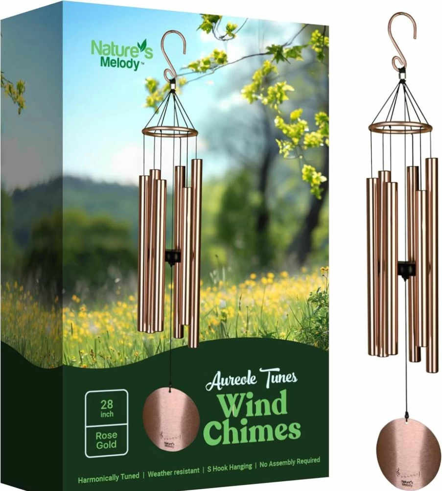 Nature's Melody Rustproof Aluminum Wind Chimes - 6-Tube B Pentatonic Outdoor Windchime for Garden, Memorial Gift, or Zen Decor with Powder Finish & S Hook