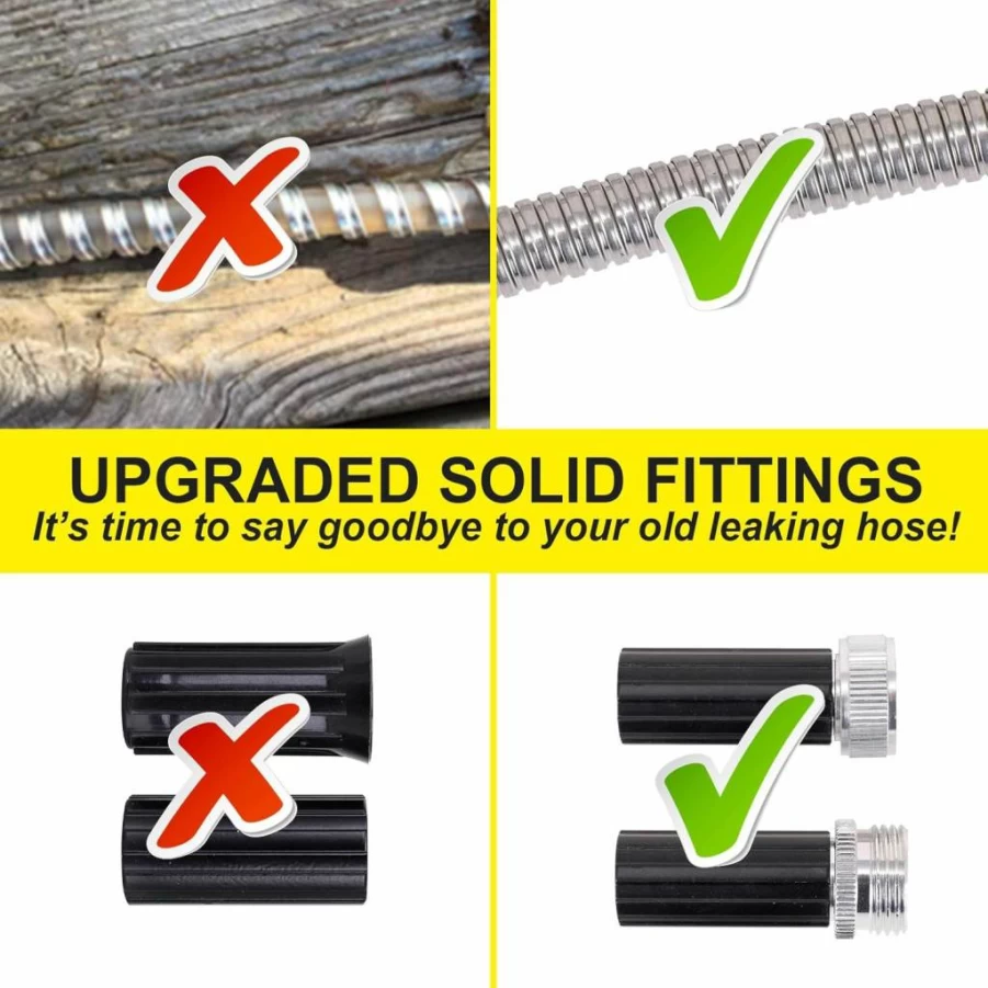 FOXEASE 100FT Stainless Steel Metal Water Hose - Heavy Duty, Kink-Free, Lightweight Garden Hose with 2 Nozzles, High Pressure Flexible for Outdoor Use