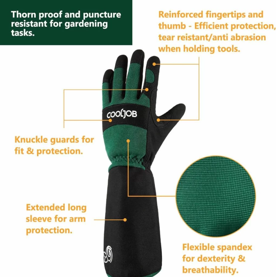 COOLJOB Thorn Proof Rose Pruning Gloves for Men & Women, Long Sleeve Padded Gardening Gloves, Heavy Duty Yard Work Gloves for Bush, Blackberry, Cactus, Puncture Resistant, Machine Washable, Large Size, Navy Blue