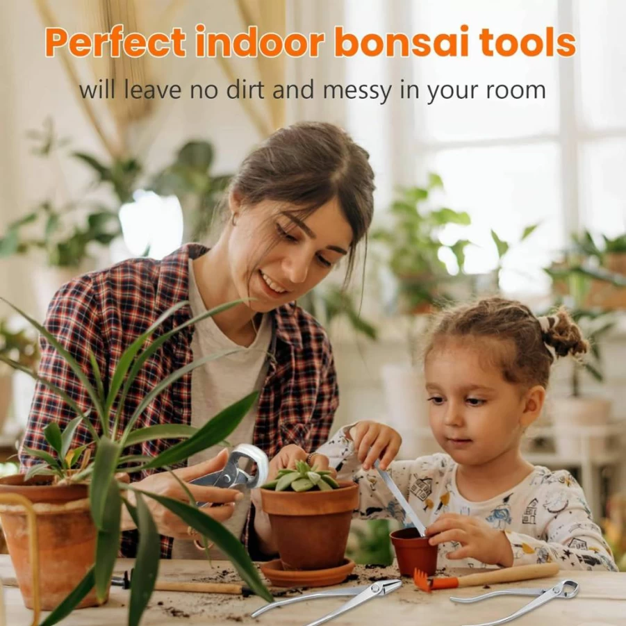 Pilipane 6-Piece Bonsai Tools Kit - Stainless Steel Trimming & Cutting Set with Storage Bag for Succulent, Fruit Trees, Soil Loosening, and Leaf Pruning - Ideal for Indoor Gardening Beginners