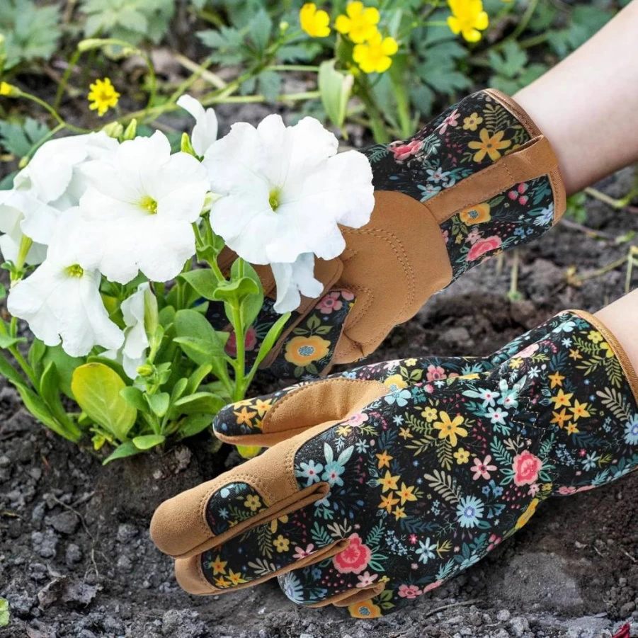 Pleneal Women's Leather Gardening Gloves - Thorn Proof Outdoor Work Gloves for Weeding, Planting & Protective Hand Care