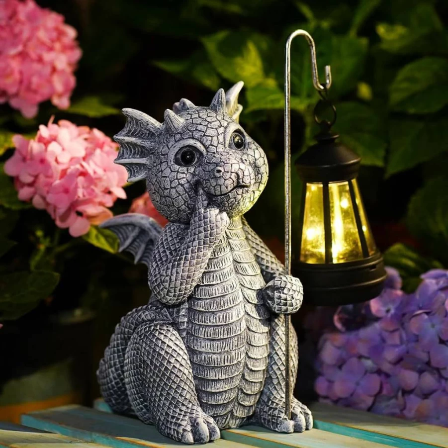 Qeeman Solar Garden Cat Statue - Outdoor Decor for Patio, Yard, Balcony - Mother’s Day Gift for Women, Grandma, Wife - Weather-Resistant Lawn Ornament