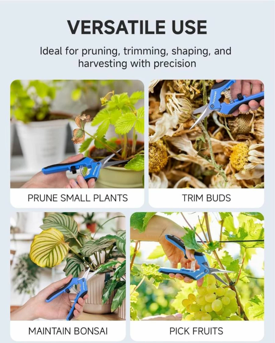 Fondwell 6.5" Micro Tip Pruning Shears - 2 Pack High Efficiency Garden Scissors for Precise Plant Trimming