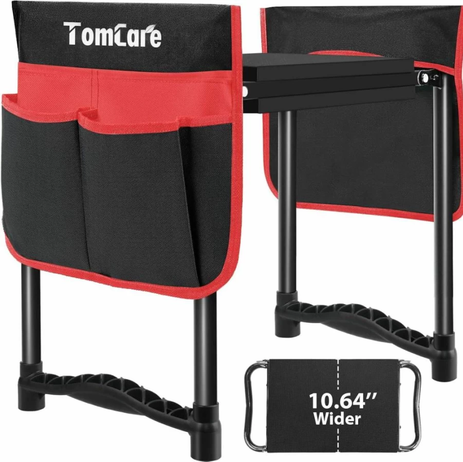 TomCare Heavy Duty Foldable Garden Kneeler and Seat with 2 Tool Pouches, 10.64" Wide Kneeling Pad, Gardening Bench Stool for Women and Men