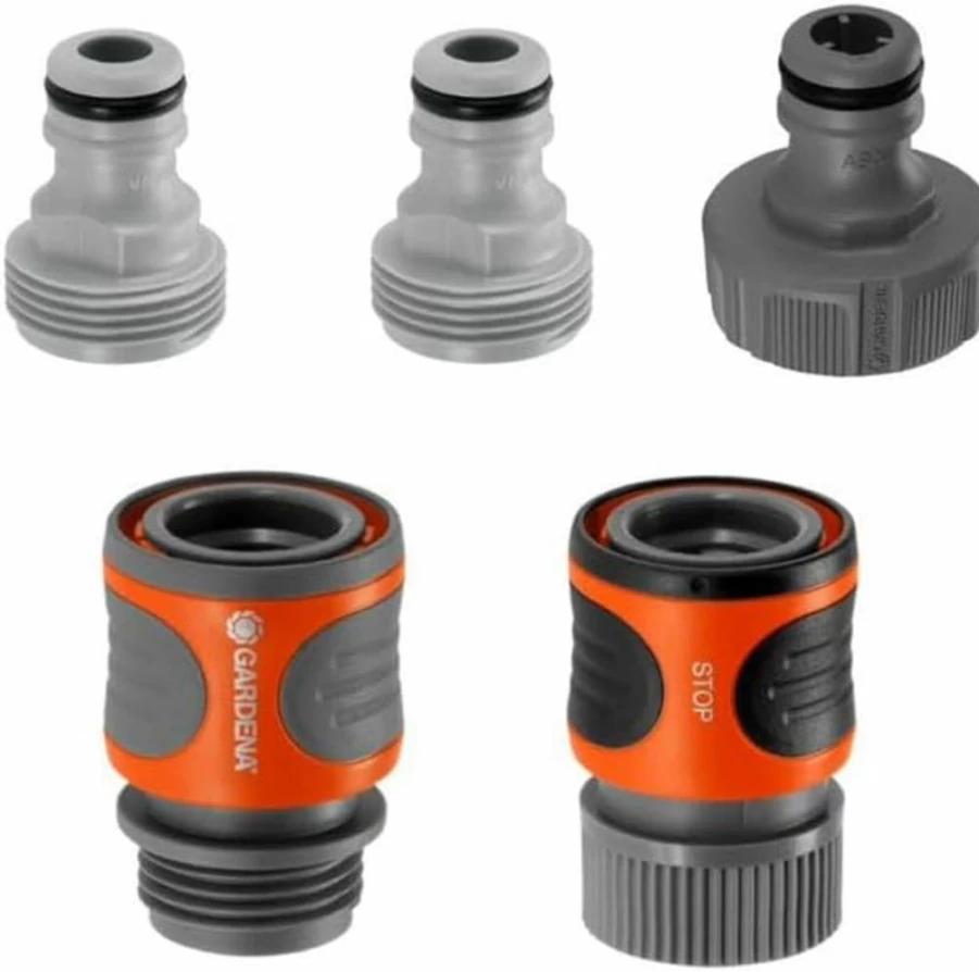 Gardena 18270-81 Quick Connect Hose Fittings Kit - 5-Piece Set for 5/8" & 1/2" Garden Hoses, Sprinklers, Nozzles & Accessories