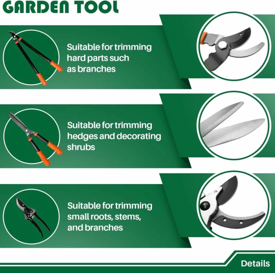 Goleray 3-Piece Garden Tool Set - Pruning Shears, Hedge Clippers, Lopper for Trees, Plants, Flowers & Bonsai Care