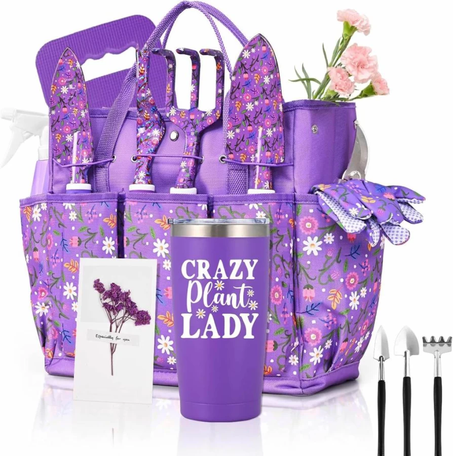 NatuBeau 14-Piece Purple Gardening Tools Set for Women - Gift for Mom, Grandma, Aunt - Includes Durable Garden Tool Bag - Ideal for Plant Lovers, Christmas, Birthday