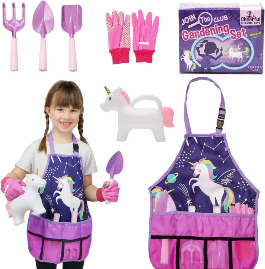 Cheerful Children Toys Unicorn Gardening Kit for Girls Ages 3-7 - Kids Garden Tool Set with Shovel, Rake & Tote - Perfect Outdoor Gift for Toddlers & Preschoolers