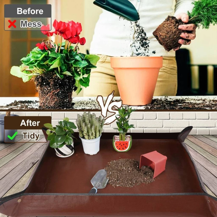 HNXTYAOB 27x27 Inch Foldable Waterproof Repotting Mat for Indoor Plants - Portable Gardening Tray for Succulents, Mess Control, Ideal Garden Gift for Men & Women