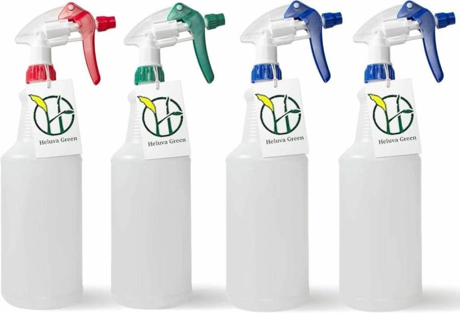 Heluva Green 32Oz Heavy Duty Plastic Spray Bottles - 2 Pack Industrial Empty Bottles with Adjustable Nozzle for Cleaning, Gardening, Vinegar & Chemicals