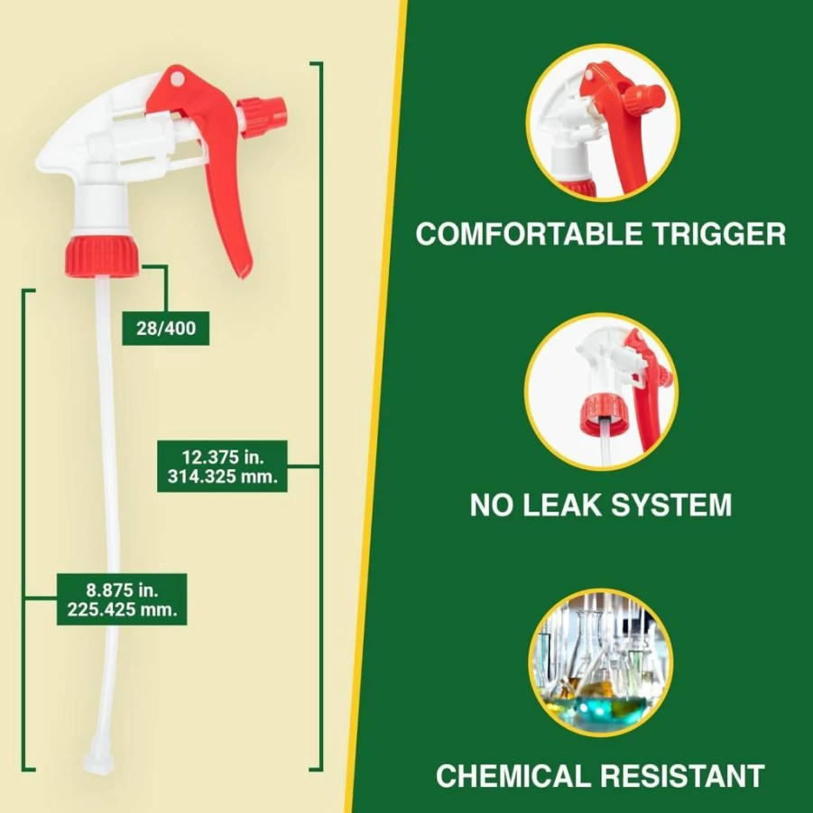 Heluva Green 32Oz Heavy Duty Plastic Spray Bottles - 2 Pack Industrial Empty Bottles with Adjustable Nozzle for Cleaning, Gardening, Vinegar & Chemicals