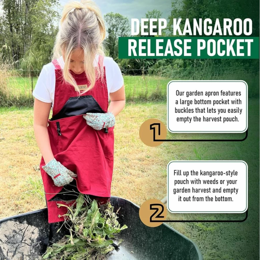 Grampa's Weeder Cross Back Gardening Apron for Women & Men - Harvest Apron with Large Kangaroo Pouch & Pockets for Tools
