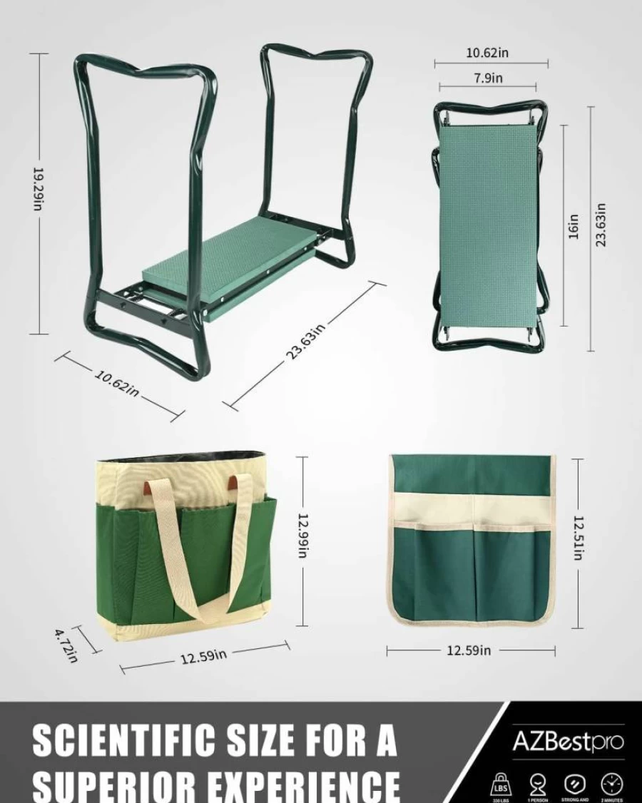 AZBESTPRO Foldable Garden Kneeler and Seat with Storage Pouch, EVA Foam Cushion, and Gardening Gloves – Multi-Functional Outdoor Bench for Planting, Weeding – Ideal Gardening Gift for Women and Men