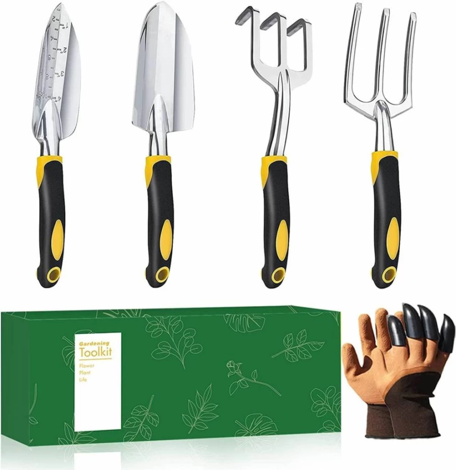 MeiMeSu 5-Piece Gardening Tool Set with Ergonomic Soft Rubber Handles - Includes Hand Shovel, Pruner, Weeder for Outdoor Planting, Ideal Garden Gift Kit