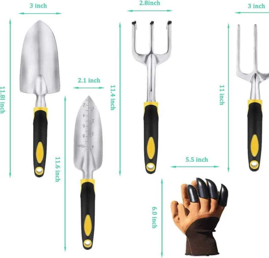 MeiMeSu 5-Piece Gardening Tool Set with Ergonomic Soft Rubber Handles - Includes Hand Shovel, Pruner, Weeder for Outdoor Planting, Ideal Garden Gift Kit