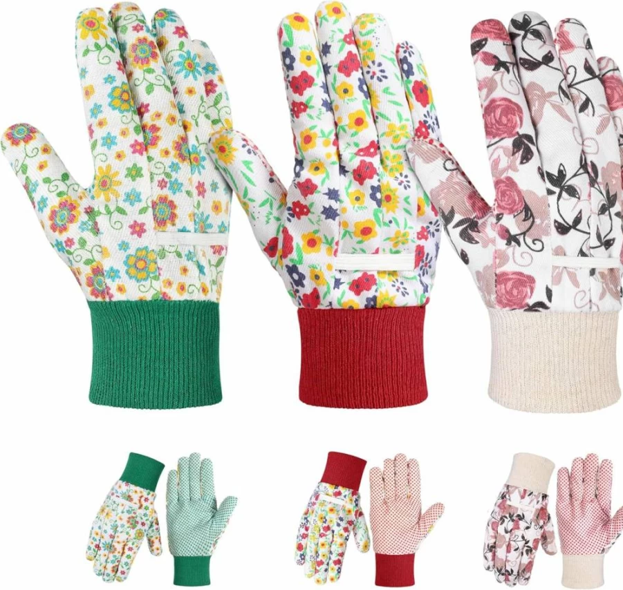 DOFOWORK Women's Gardening Gloves - 3 Pairs Soft Floral Design Outdoor Gloves for Planting, Cute & Durable Garden Work Gloves