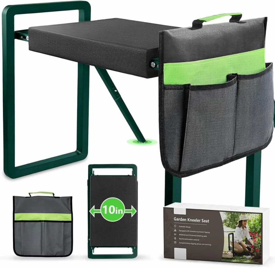 Seasky Heavy Duty Foldable Gardening Kneeling Bench with Tool Bag, Wide Anti-Tipping Stool & Soft Thick Kneeling Pad, Ideal Garden Seat Gift for Women