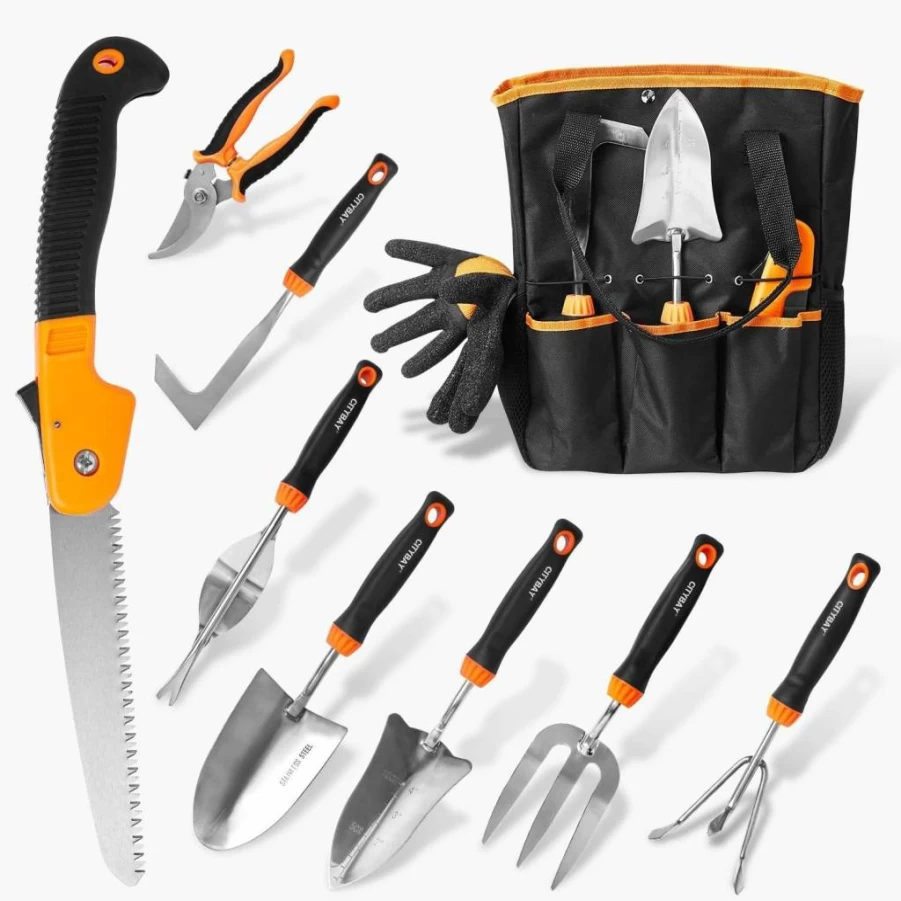 Citybay 10-Piece Stainless Steel Heavy Duty Gardening Tools Set with Folding Saw - Durable Landscaping Hand Tools Kit for Women & Men, Ideal Gardening Gift Set