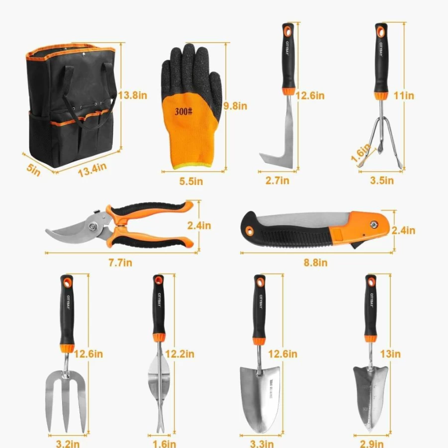 Citybay 10-Piece Stainless Steel Heavy Duty Gardening Tools Set with Folding Saw - Durable Landscaping Hand Tools Kit for Women & Men, Ideal Gardening Gift Set