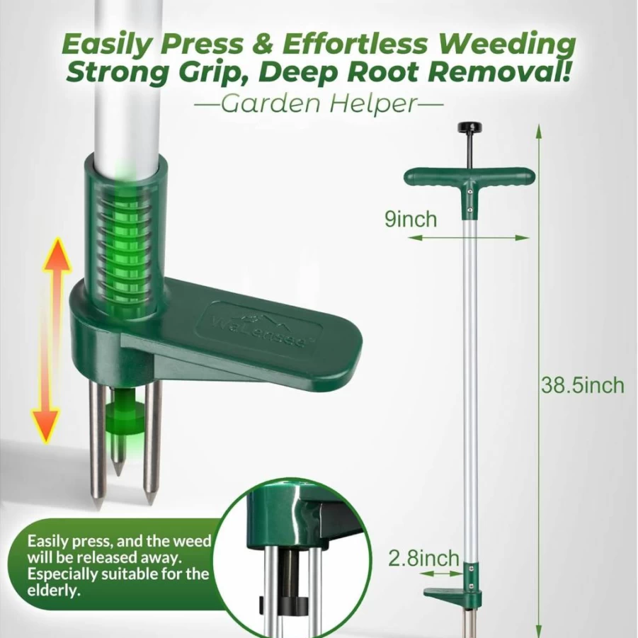 Walensee Long Handle Weed Puller Tool - 3-Claw Stand Up Weeder for Dandelions & Root Removal, Ergonomic Garden Weeding Grabber (1 Pack)
