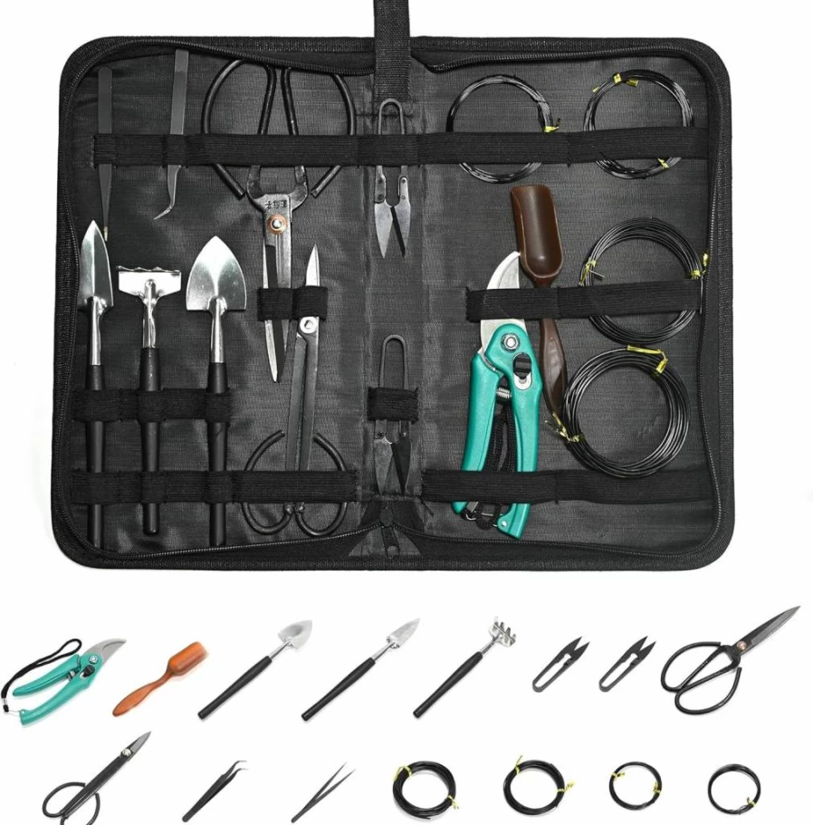 Mefape 16-Piece Bonsai Starter Kit with Carbon Steel Scissors, Stainless Steel Rake & Shovel – Complete Gardening Tool Set for Trimming, Pruning & Care