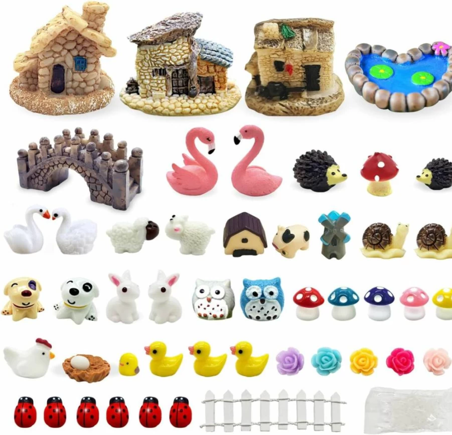 Dracarys 100-Piece Mini Resin Fairy Garden Kit - Micro Landscape Ornaments, Miniature Animals, DIY Forest Figurines for Fairy Gardens