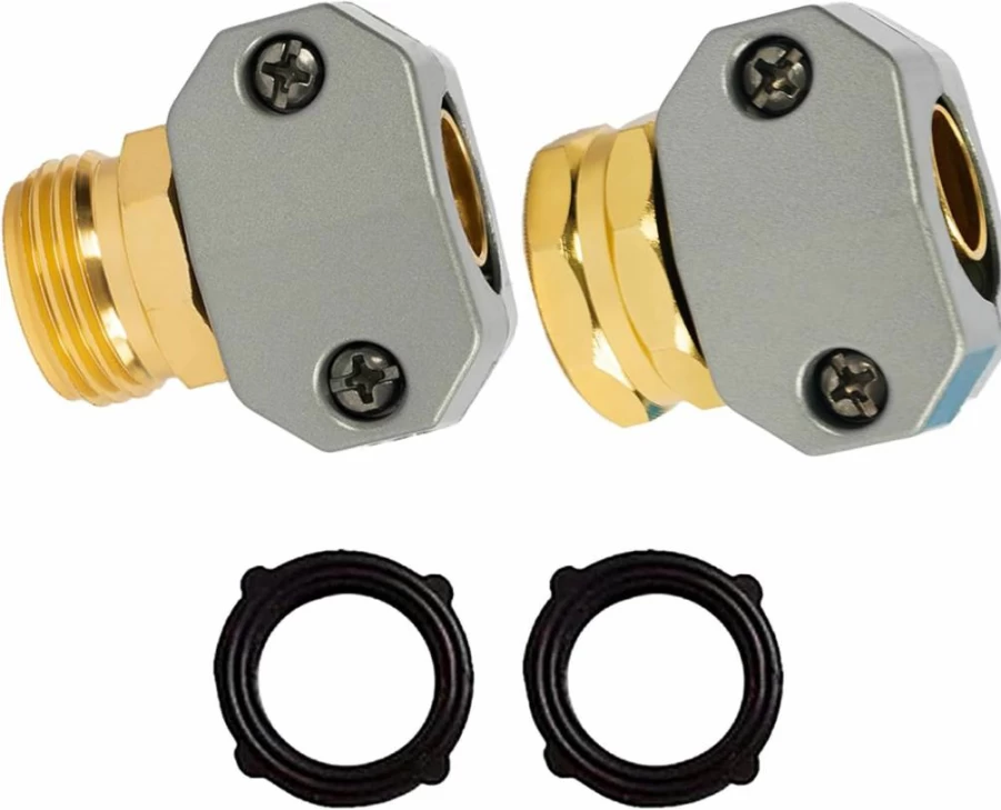 Hourleey Garden Hose Repair Kit - 5/8" & 3/4" Hose Fittings, Aluminum Alloy Male Female Connectors with 2 Extra Washers for Leak-Free Fixes