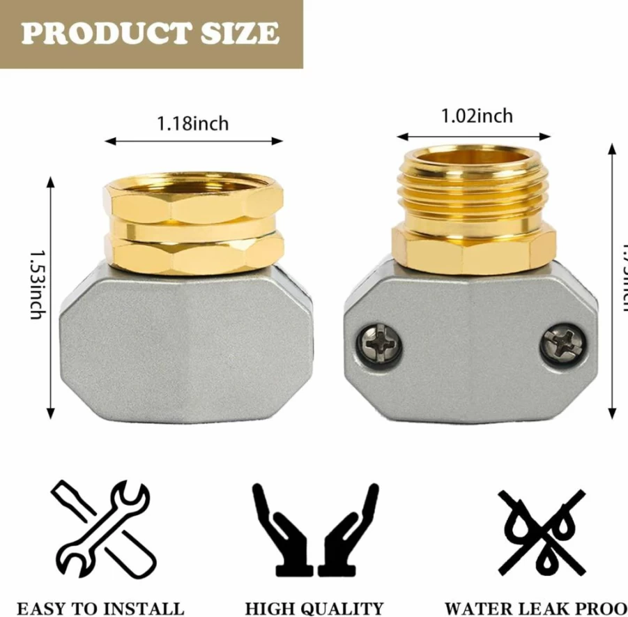 Hourleey Garden Hose Repair Kit - 5/8" & 3/4" Hose Fittings, Aluminum Alloy Male Female Connectors with 2 Extra Washers for Leak-Free Fixes