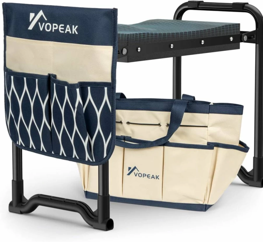 VOPEAK Foldable Garden Kneeler and Seat with Thickened Kneeling Pad, Heavy Duty Gardening Stool with 2 Tool Pockets, Ideal Gardening Gift for Women Men Seniors, Blue