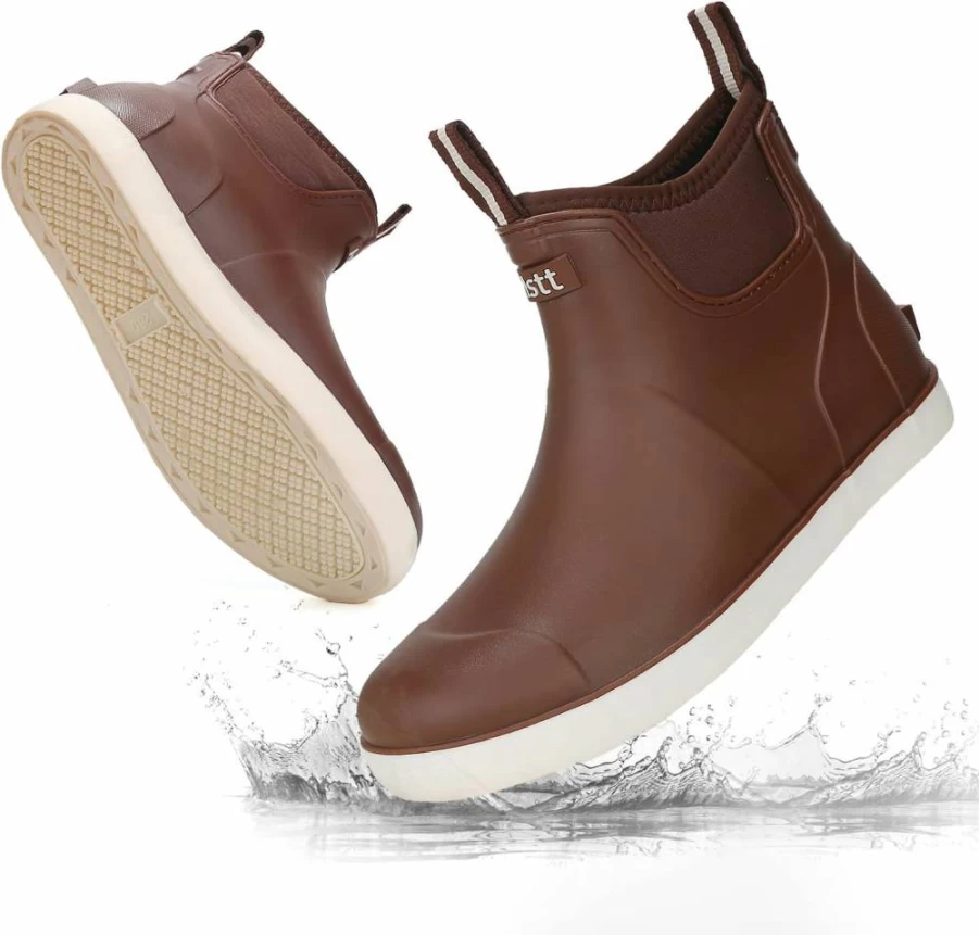 RIUETAR Men's Waterproof Chelsea Boots - Anti-Slip Rubber Deck Boots for Fishing, Gardening, Boating & Outdoor Activities