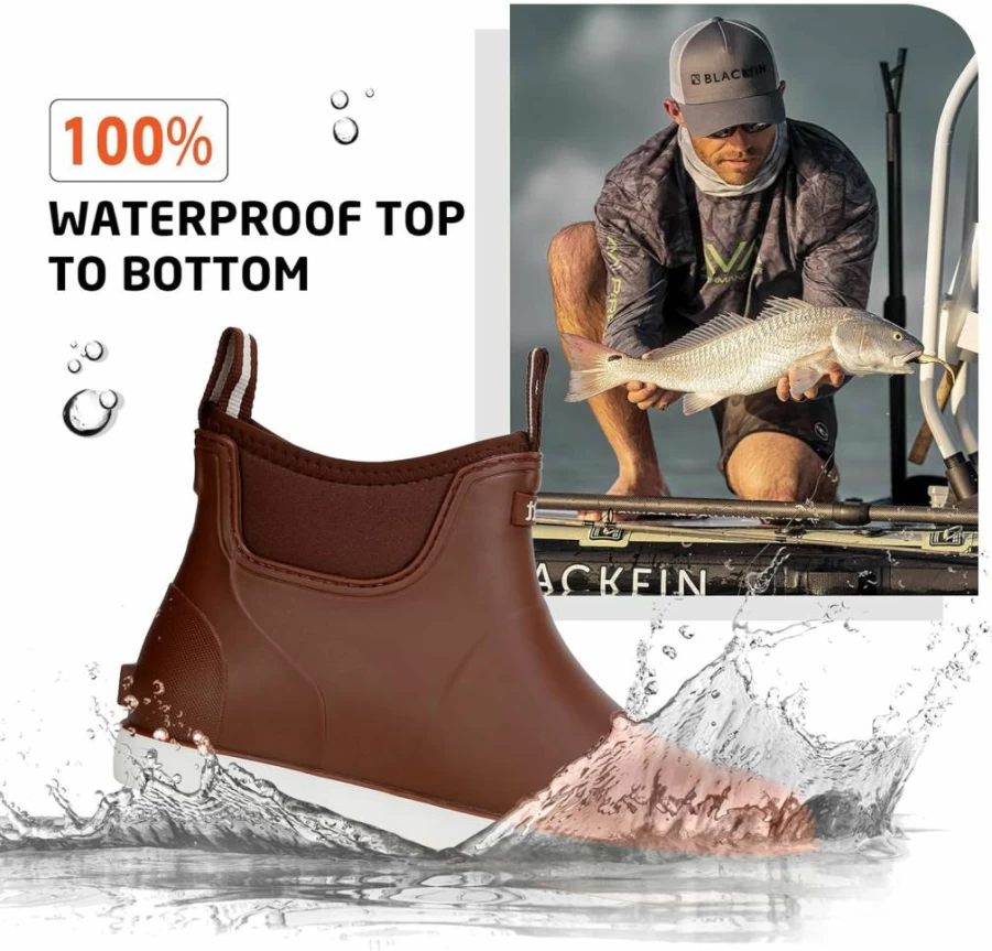 RIUETAR Men's Waterproof Chelsea Boots - Anti-Slip Rubber Deck Boots for Fishing, Gardening, Boating & Outdoor Activities