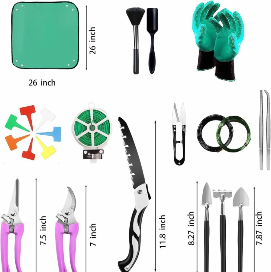 FGRKXCV 24-Piece Bonsai Starter Kit with Pruning Shears, Bonsai Wire, Repotting Mat & Succulent Tools – Complete Gardening Tool Set for Beginners (Green)