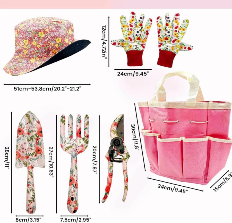SNAIL GARDEN 6-Piece Gardening Tool Set with Reversible Sun Hat & Storage Bag - Rust-Proof Durable Hand Tools for Women Gardeners