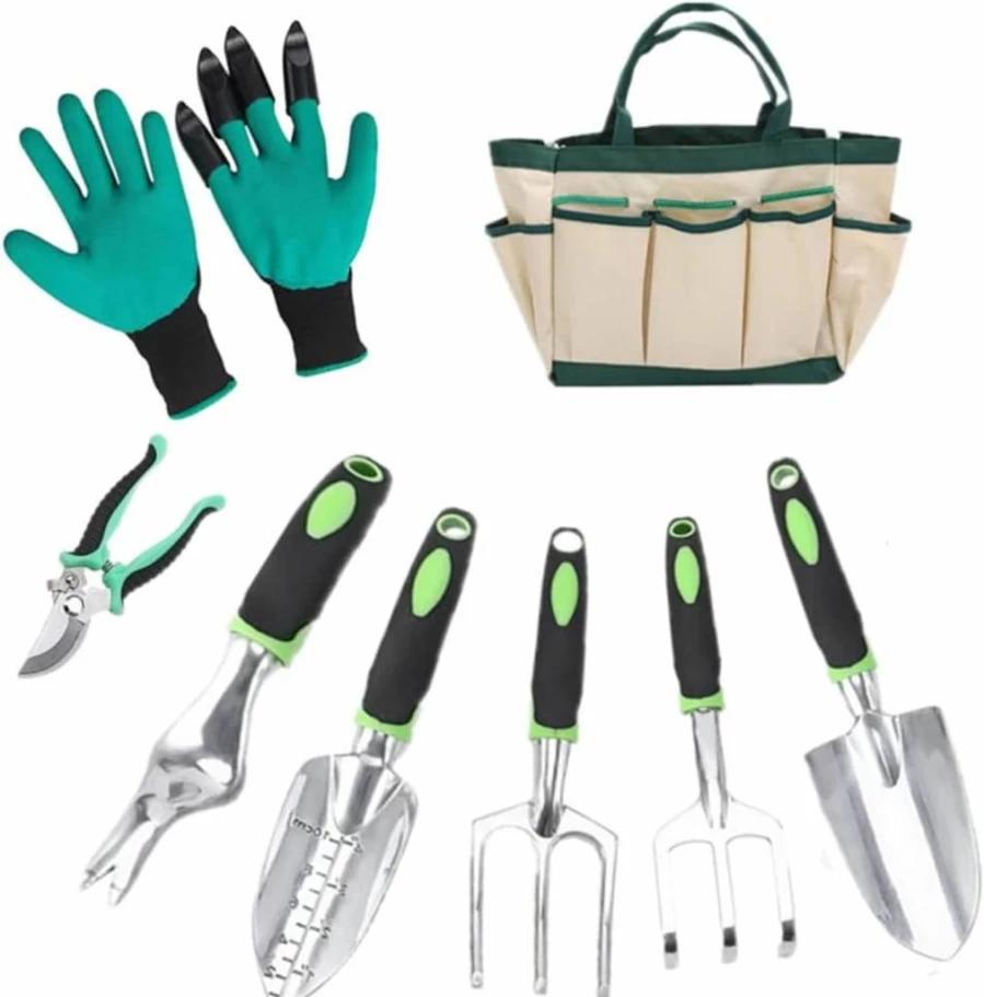 8-Piece Heavy Duty Aluminum Garden Tool Set with Non-Slip Rubber Grips, Durable Tote Bag for Weeding, Planting, Digging – SZHXDXSYXGS Rustproof Outdoor Hand Tools
