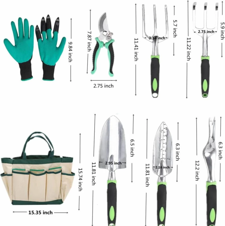 8-Piece Heavy Duty Aluminum Garden Tool Set with Non-Slip Rubber Grips, Durable Tote Bag for Weeding, Planting, Digging – SZHXDXSYXGS Rustproof Outdoor Hand Tools