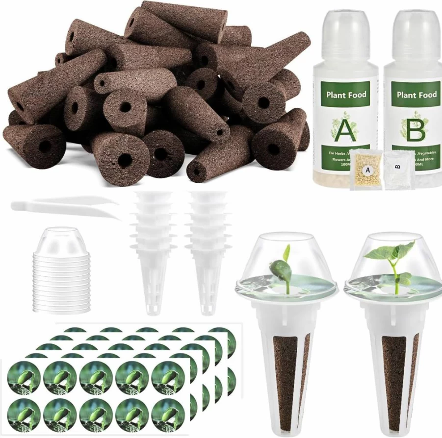 Tigvio 125-Piece Hydroponic Growing Kit: 50 Sponges, 12 Baskets & Domes, 50 Labels, 1 Tweezer - Universal Fit for All Hydroponic Systems