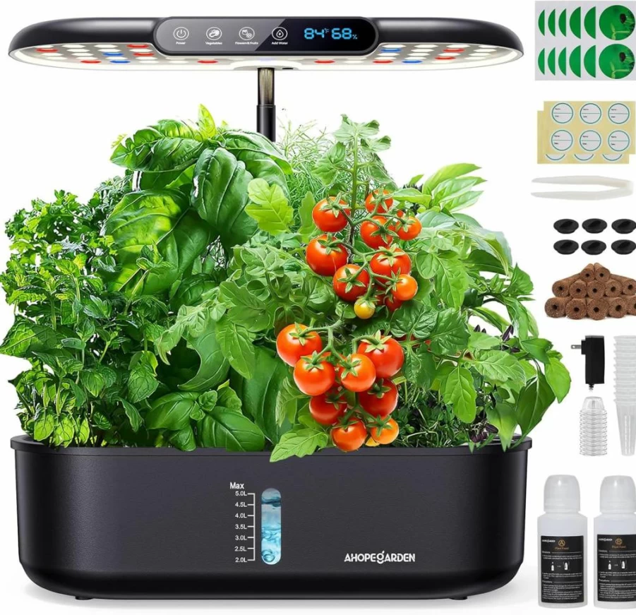 Ahopegarden 12-Pod Hydroponic Growing System with LED Grow Light, LCD Display, and Smart Sensors for Indoor Herb Garden, Vegetable Planter Kit