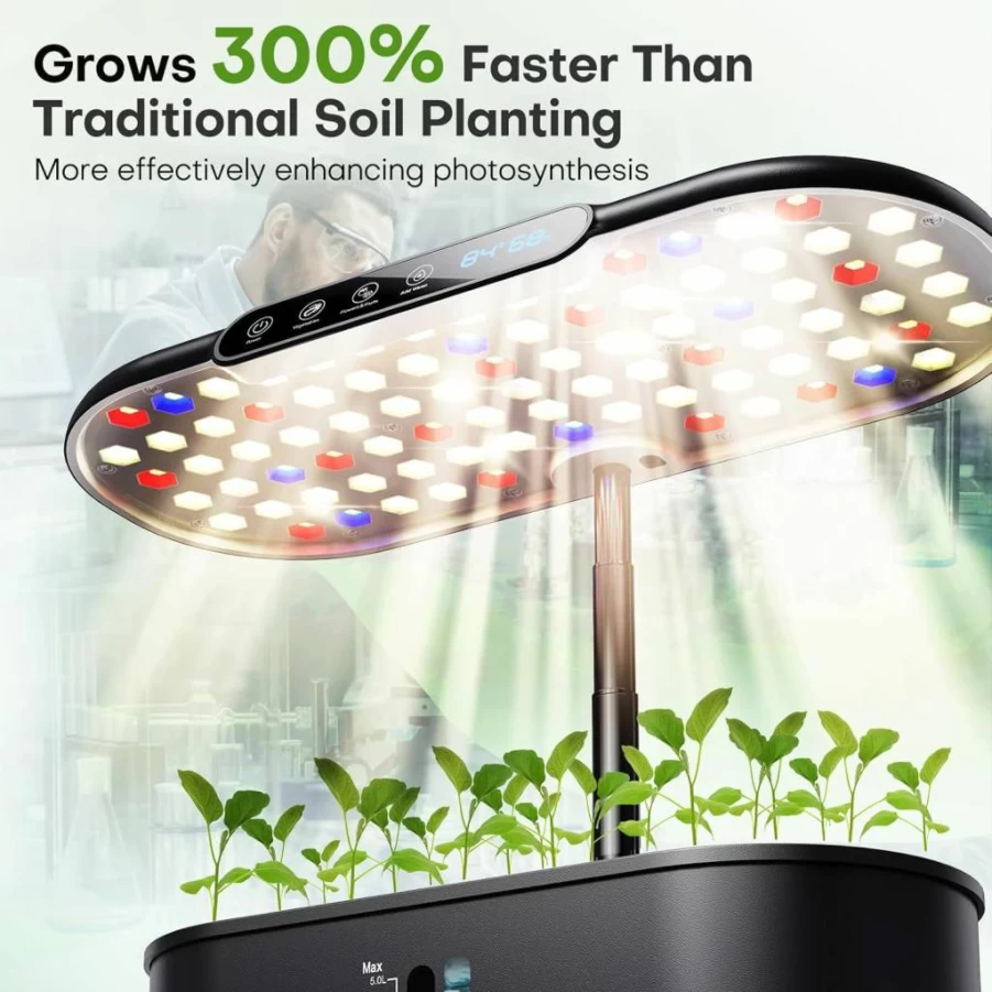 Ahopegarden 12-Pod Hydroponic Growing System with LED Grow Light, LCD Display, and Smart Sensors for Indoor Herb Garden, Vegetable Planter Kit