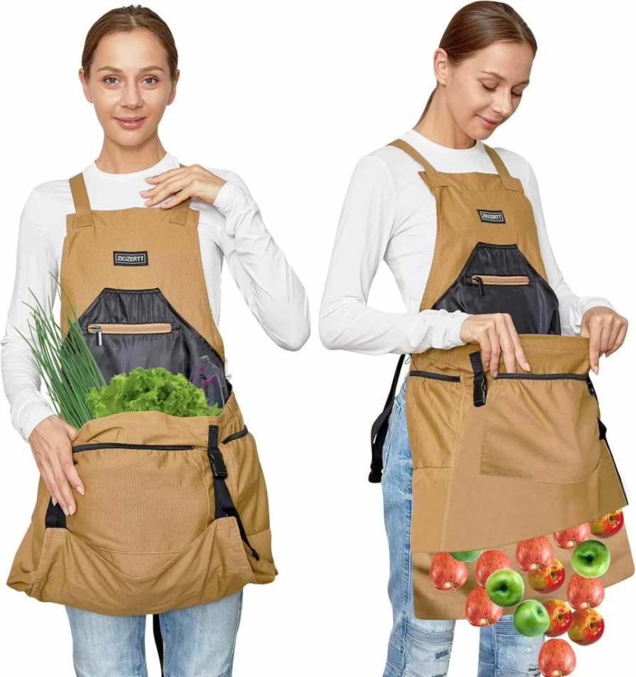 ZIOZERTT Heavy Duty Gardening Apron for Women & Men - Canvas Work Apron with 6 Pockets, Harvesting Pouch, Durable Tool Organizer - Ideal Gardener Gift for Planting, Harvesting, Outdoor Activities