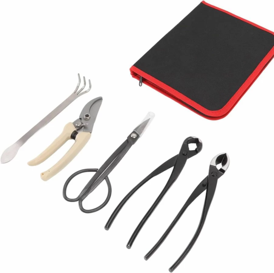 Gigicial 5-Piece Bonsai Tool Set with Pruning Shears, Concave Cutter, Carbon Steel Scissors, Wire Cutter – Complete Starter Kit for Gardening and Trimming