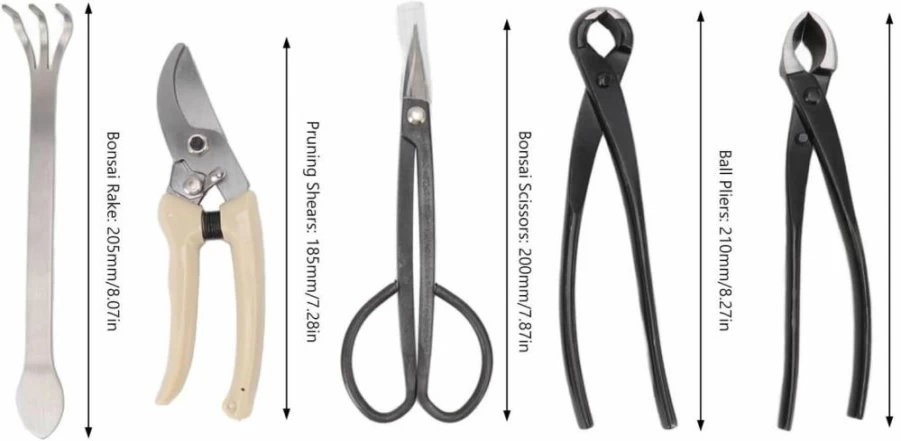 Gigicial 5-Piece Bonsai Tool Set with Pruning Shears, Concave Cutter, Carbon Steel Scissors, Wire Cutter – Complete Starter Kit for Gardening and Trimming