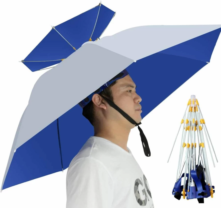 NEW-Vi Adjustable Umbrella Hat for Sun & Rain Protection - 37.4" UPF 50+ UV Shield, Hands-Free Outdoor Cap for Fishing, Gardening, Golf, Waterproof 7-Rib Design